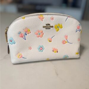 Coach Leather Makeup Bag with Pastel Floral Accents